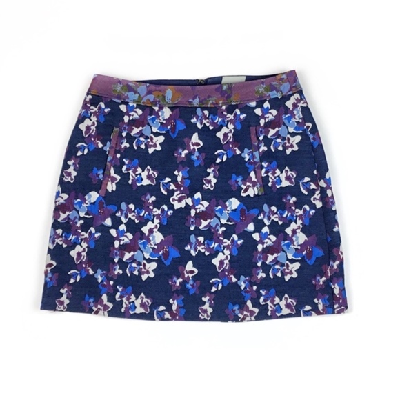 Anthropologie Blue Floral Mini Skirt - Picture 2 of 4